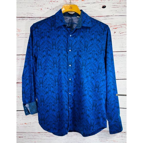 Robert Graham Highland Stretch Mens Jacquard Bright Blue Long-Sleeve Button-Up S - Picture 11 of 13